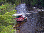 Bonaparte River. Kris takes the first crack at it in his Defender.