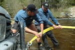 Stefan & I hook-up our Disco...water is higher & faster now..sun melting snow