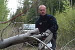Cutting through blowdown timber