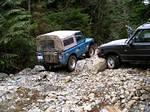 Dave eases by to get above the Disco and wind out his winch.