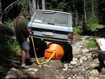 Sunday on the way up Green Mtn. The Rangy was perched on a rock so John tried out his inflatable jack.