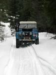 Dave said it was easier to push thru the snow with one tyre in and one out.