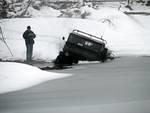Our second Unimog tests the ice. Yikes!!