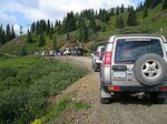 Airing down within a line of over 30 vehicles