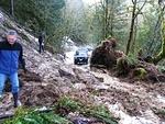 Most of the hard stuff moved from the land slide, just lots of sloppy wet mud remains .....