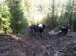 The truck is up the hill, but all his stuff is brought up by the Rover-sherpas.