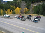 Participant trucks lined up to prepare for the Whipsaw. Where's Don!?!