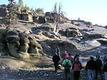 Drivers walk through the Funny Rocks.