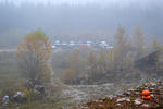 Looking down from the ledge to the staging area