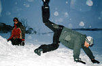 "Pommy" Dave taking a nose dive as Mike the "Yank" looks on