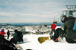 The top of the Mount Perisher Tri Chair...you should be impressed by this photo because their are more snowboarders than skiers...that is rare over here